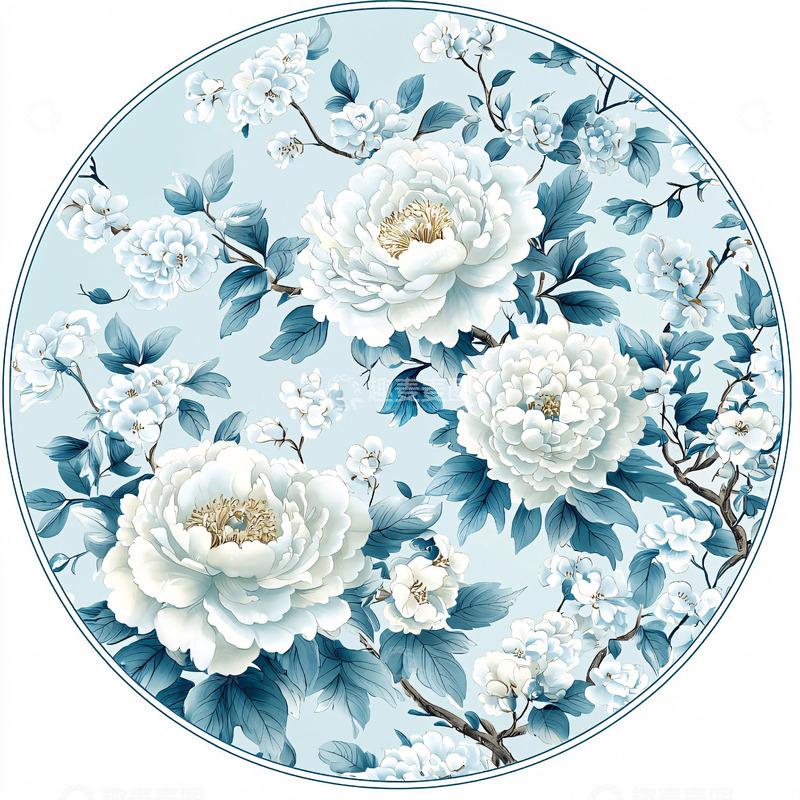 高清大图下载【趣麦麦图】淡蓝色背景下的白色花朵