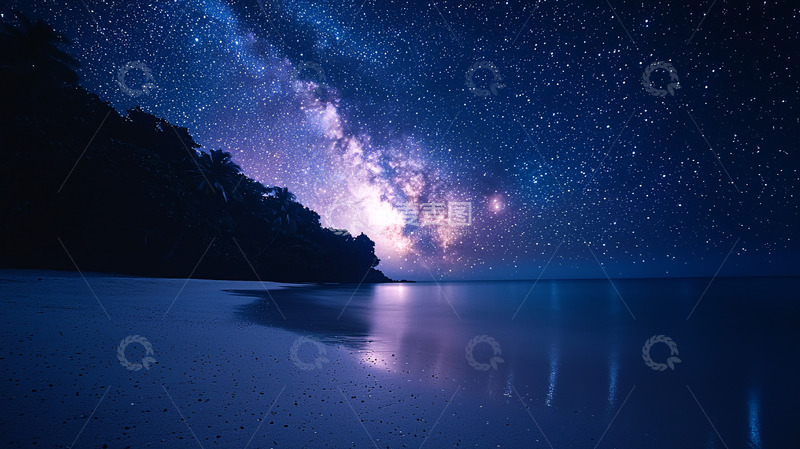 高清大图下载【趣麦麦图】夜空银河星光照亮海面