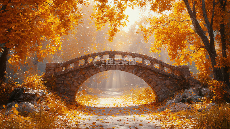 高清大图下载【趣麦麦图】秋日金色桥梁风景