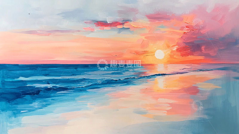 高清大图下载【趣麦麦图】海边日落油画风格