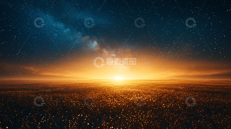 高清大图下载【趣麦麦图】地平线上的星空日出