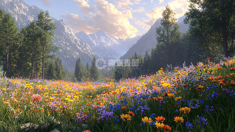 高清大图下载【趣麦麦图】鲜花盛开的山谷风景