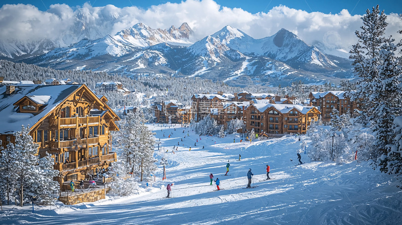 高清大图下载【趣麦麦图】雪山下的木屋小镇