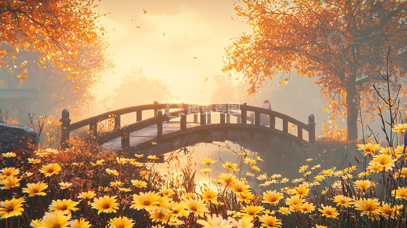 高清大图下载【趣麦麦图】秋日暖阳下的石桥美景