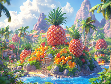 菠萝热带岛屿的奇幻场景