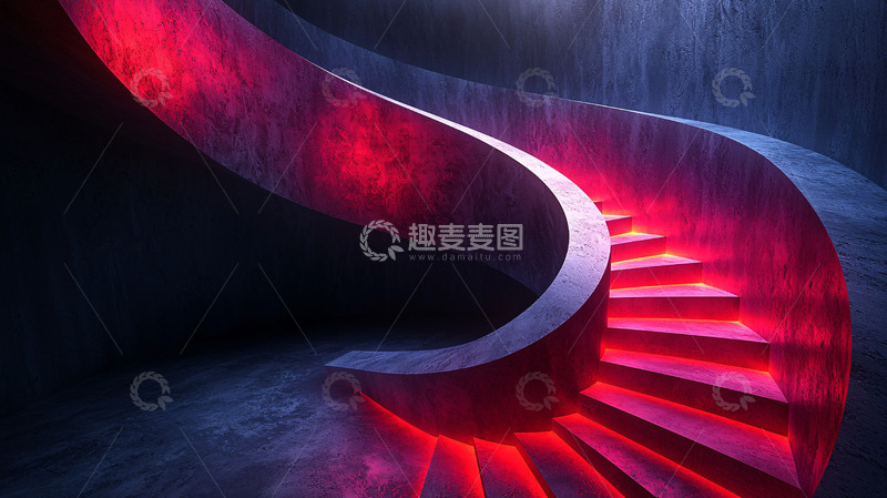 高清大图下载【趣麦麦图】红色光晕螺旋楼梯