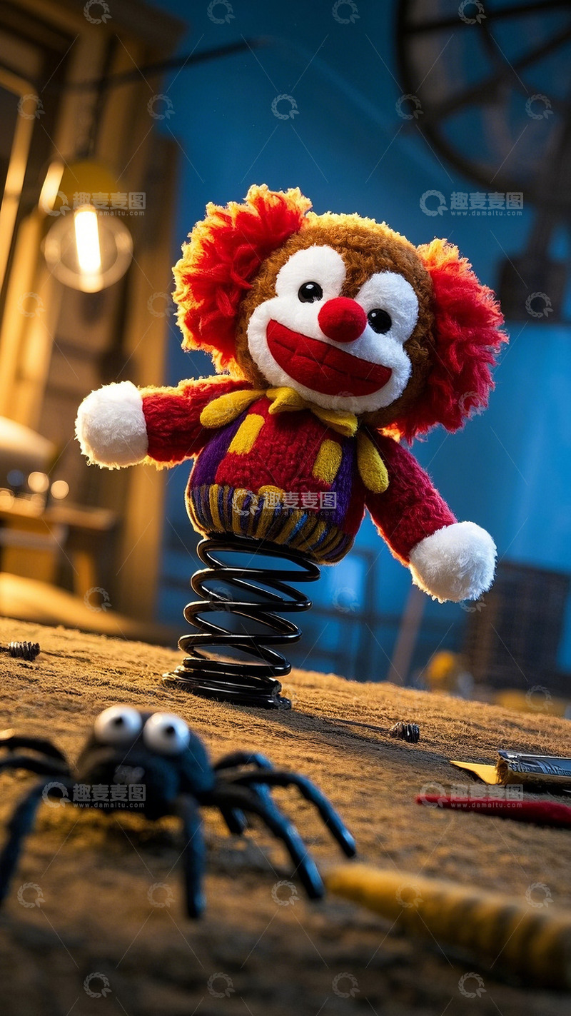 高清大图下载【趣麦麦图】愚人节弹簧小丑娃娃