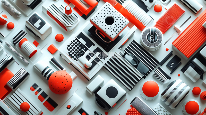 高清大图下载【趣麦麦图】几何形体红黑白创意排列