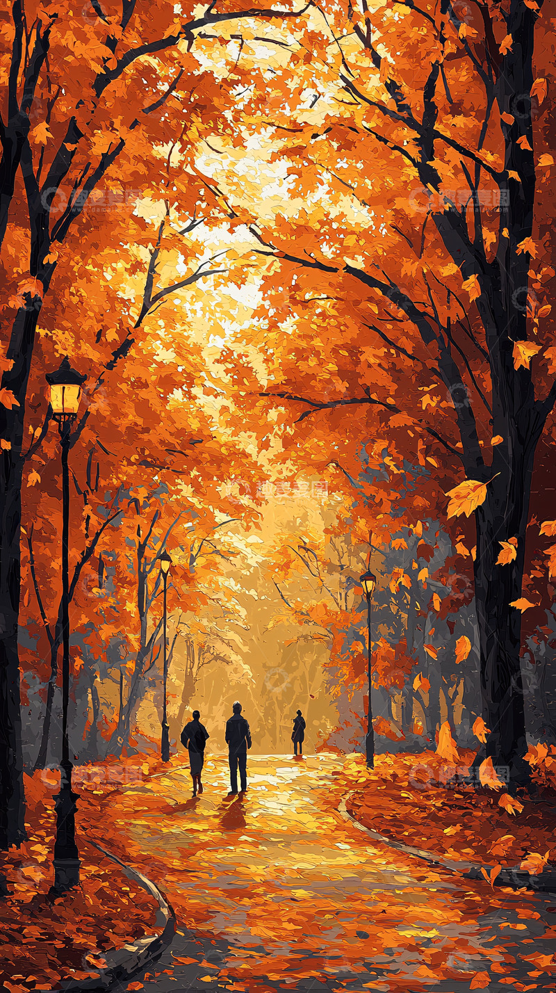 高清大图下载【趣麦麦图】秋日公园落叶小路