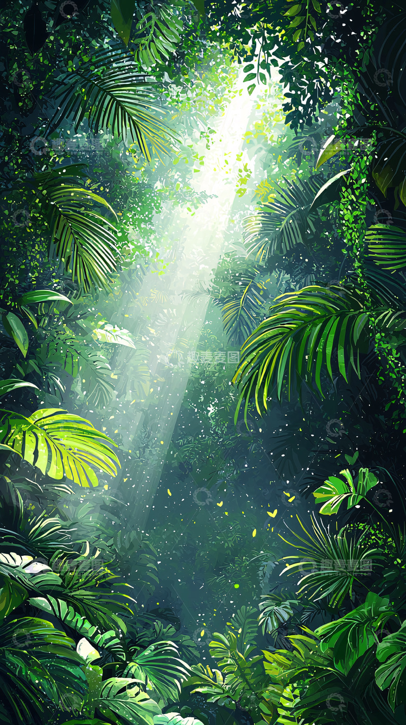 高清大图下载【趣麦麦图】茂密丛林阳光穿透树叶