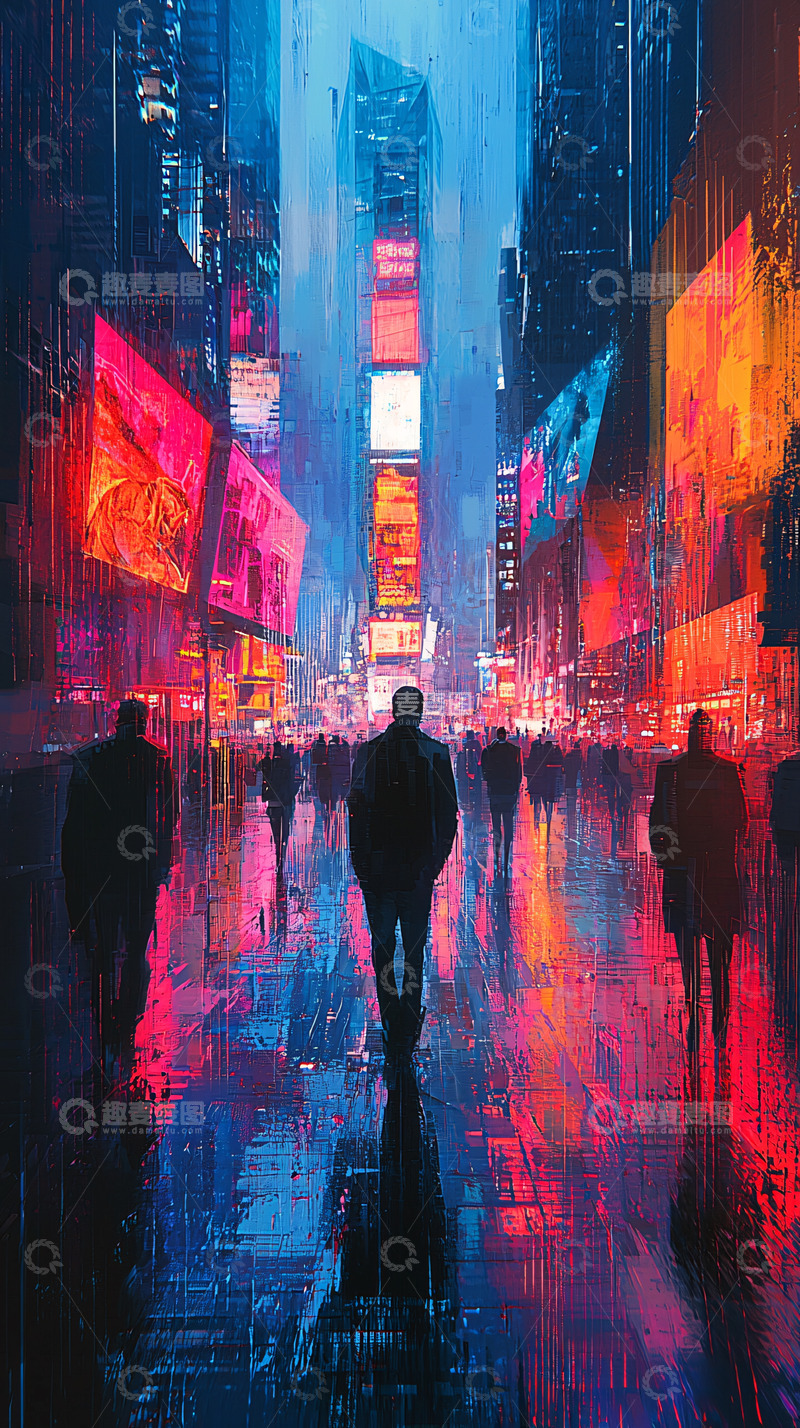 高清大图下载【趣麦麦图】繁华都市夜景人流涌动