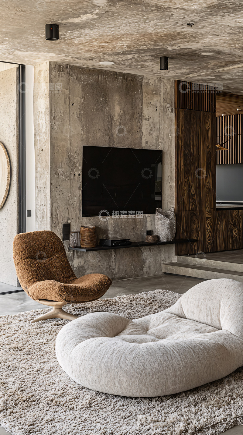 高清大图下载【趣麦麦图】混凝土墙面的现代客厅