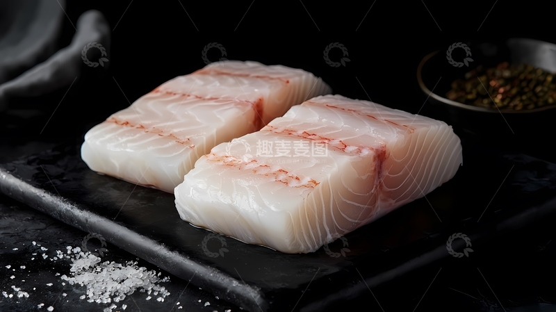 高清大图下载【趣麦麦图】两片均匀切好的生鱼片