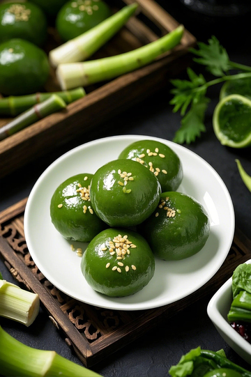 黑色背景瓷盘光滑圆润的青团