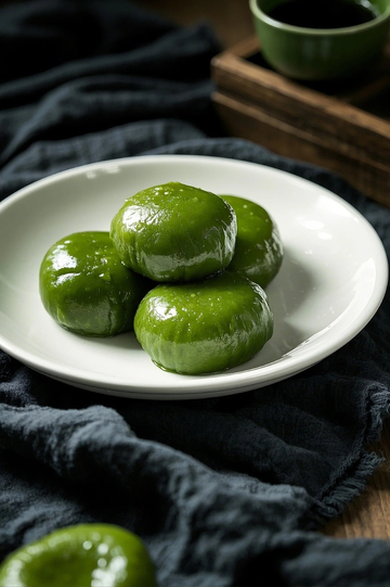 黑色背景瓷盘光滑圆润的青团1