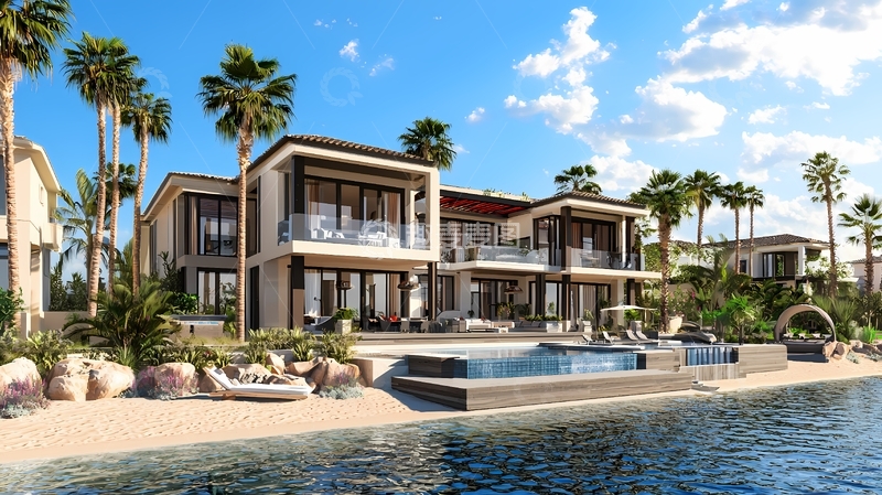 高清大图下载【趣麦麦图】海滩泳池简约别墅