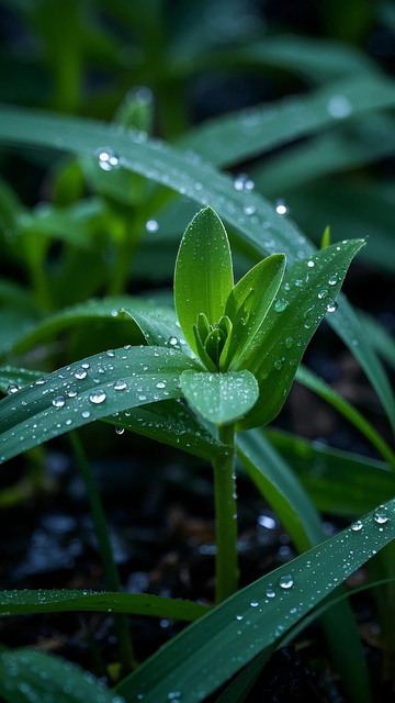 叶子雨滴特写大雨植物新芽