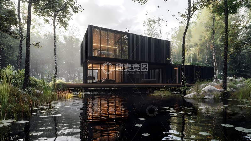 高清大图下载【趣麦麦图】林中泳池简约别墅