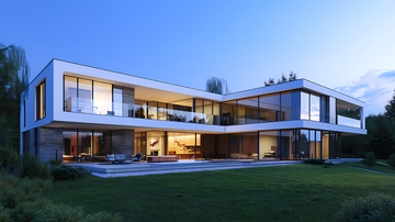 夕阳下简约现代别墅