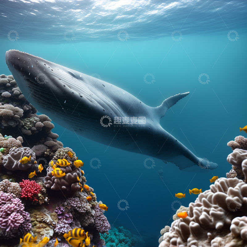 高清大图下载【趣麦麦图】海底下的鲸鱼