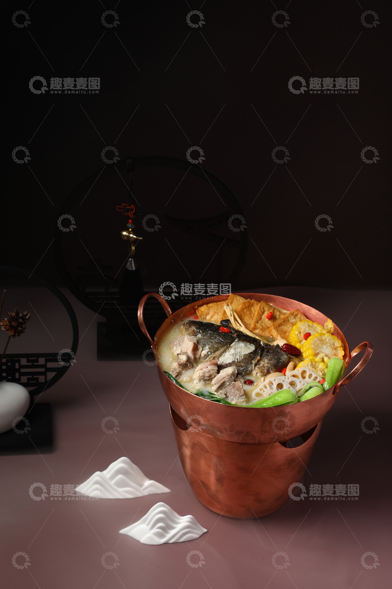 高清大图下载【趣麦麦图】鱼羊肉铜火锅4