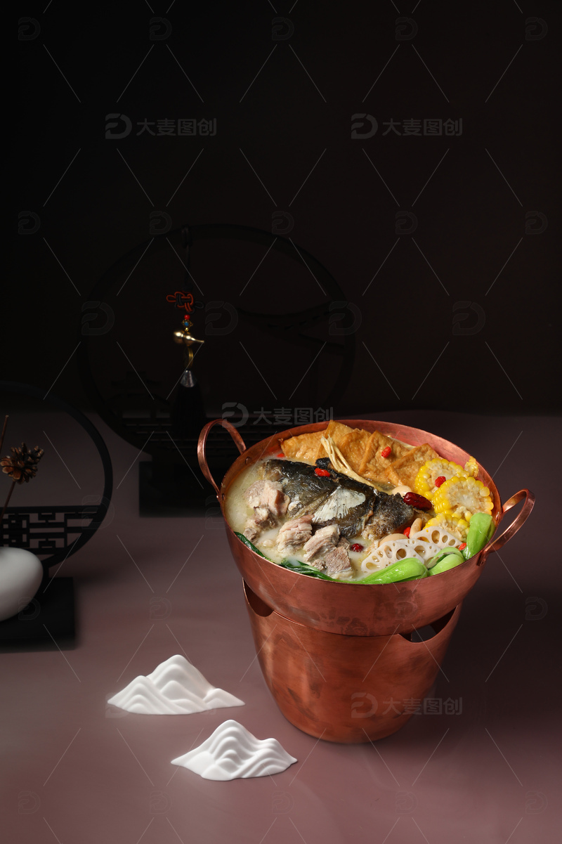 高清大图下载【趣麦麦图】鱼羊肉铜火锅4