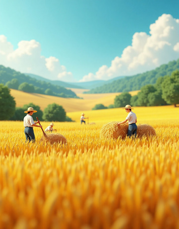 农民伯伯忙着收麦