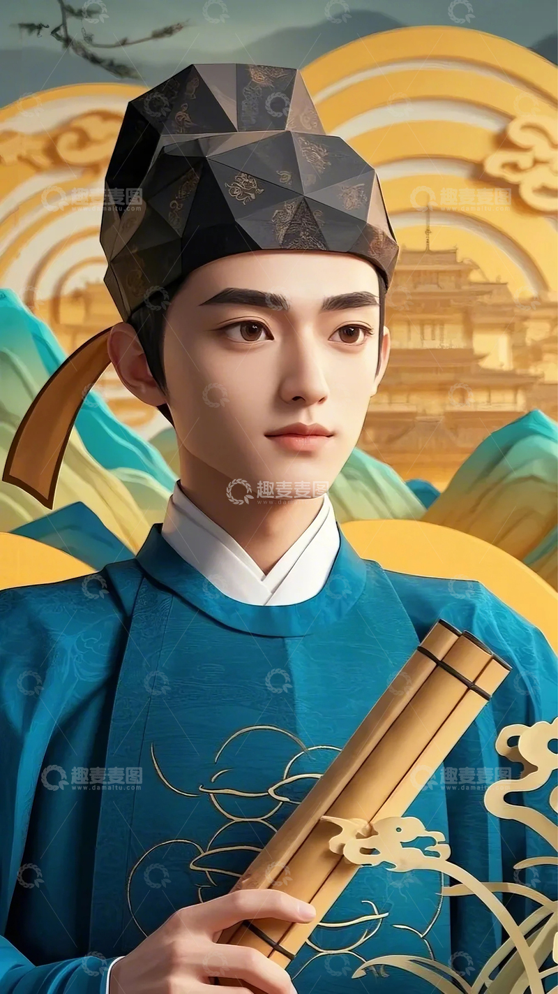 高清大图下载【趣麦麦图】古风男子人物插画