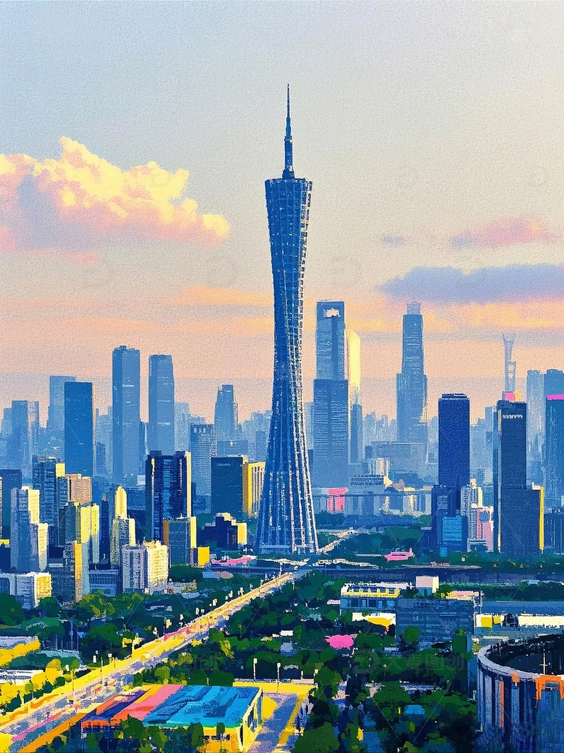 高清大图下载【趣麦麦图】广州塔肌理感简约海报