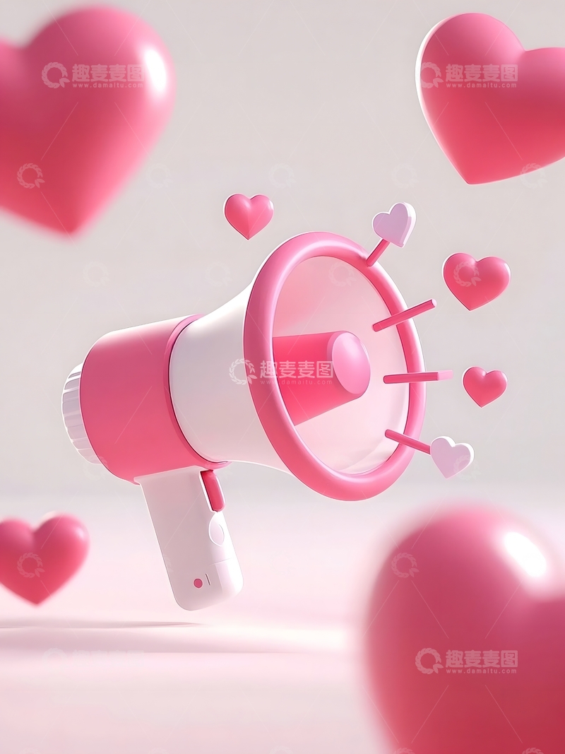 高清大图下载【趣麦麦图】卡通小清新扩音器爱心插图1