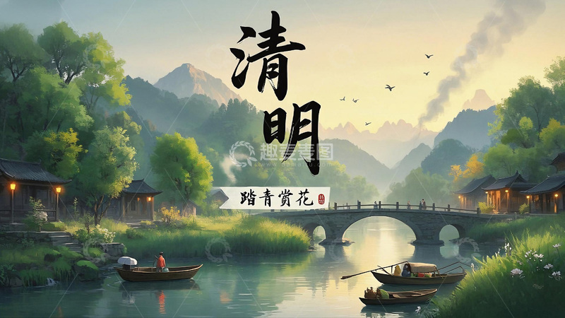 高清大图下载【趣麦麦图】清明踏青古风艺术海报背景主图