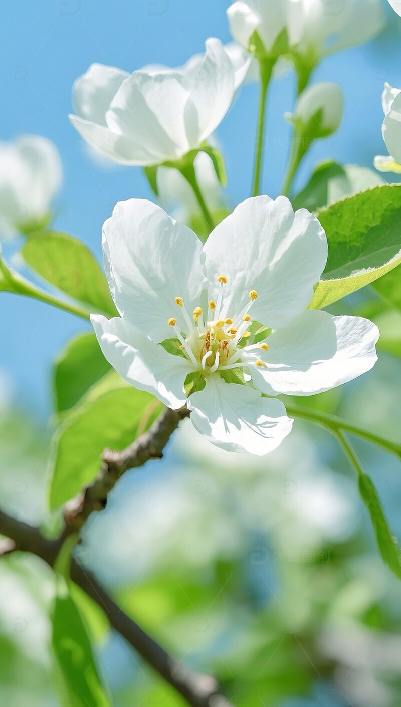 白色梨花花枝花树摄影图3