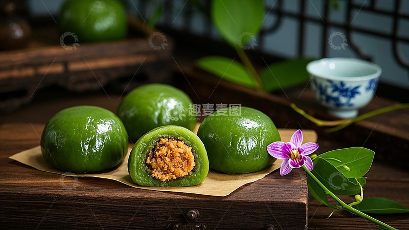 高清大图下载【趣麦麦图】清明美味青团美食艾团艺术摄影