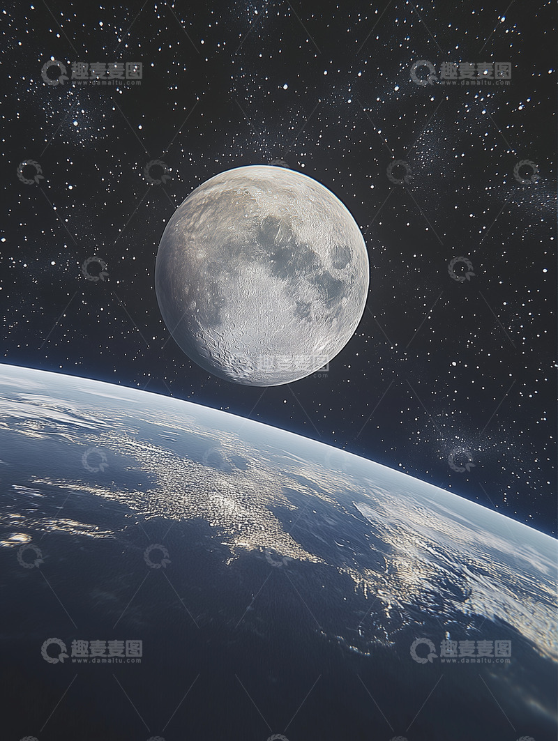 高清大图下载【趣麦麦图】地球上方月球呈现图