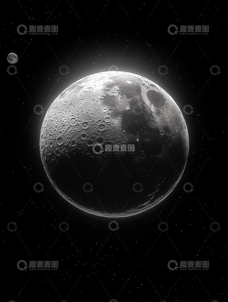高清大图下载【趣麦麦图】月球星空黑白呈现图