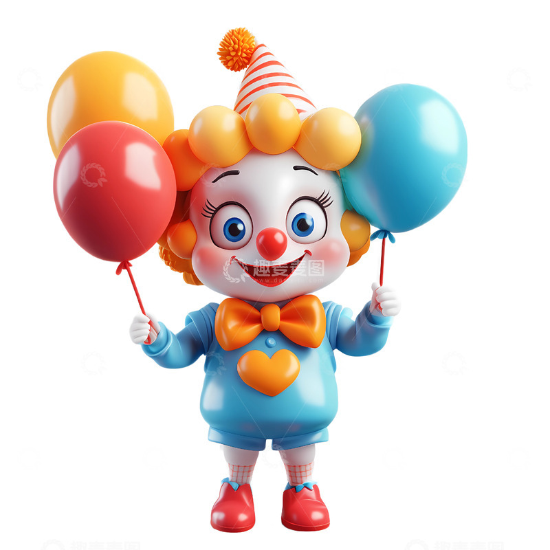 高清大图下载【趣麦麦图】免抠愚人节梦幻感软3D小丑气球组合元素