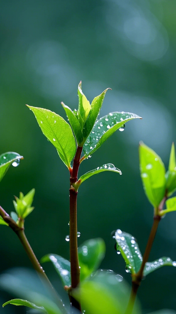 新芽植物特写雨滴大雨破土而出2