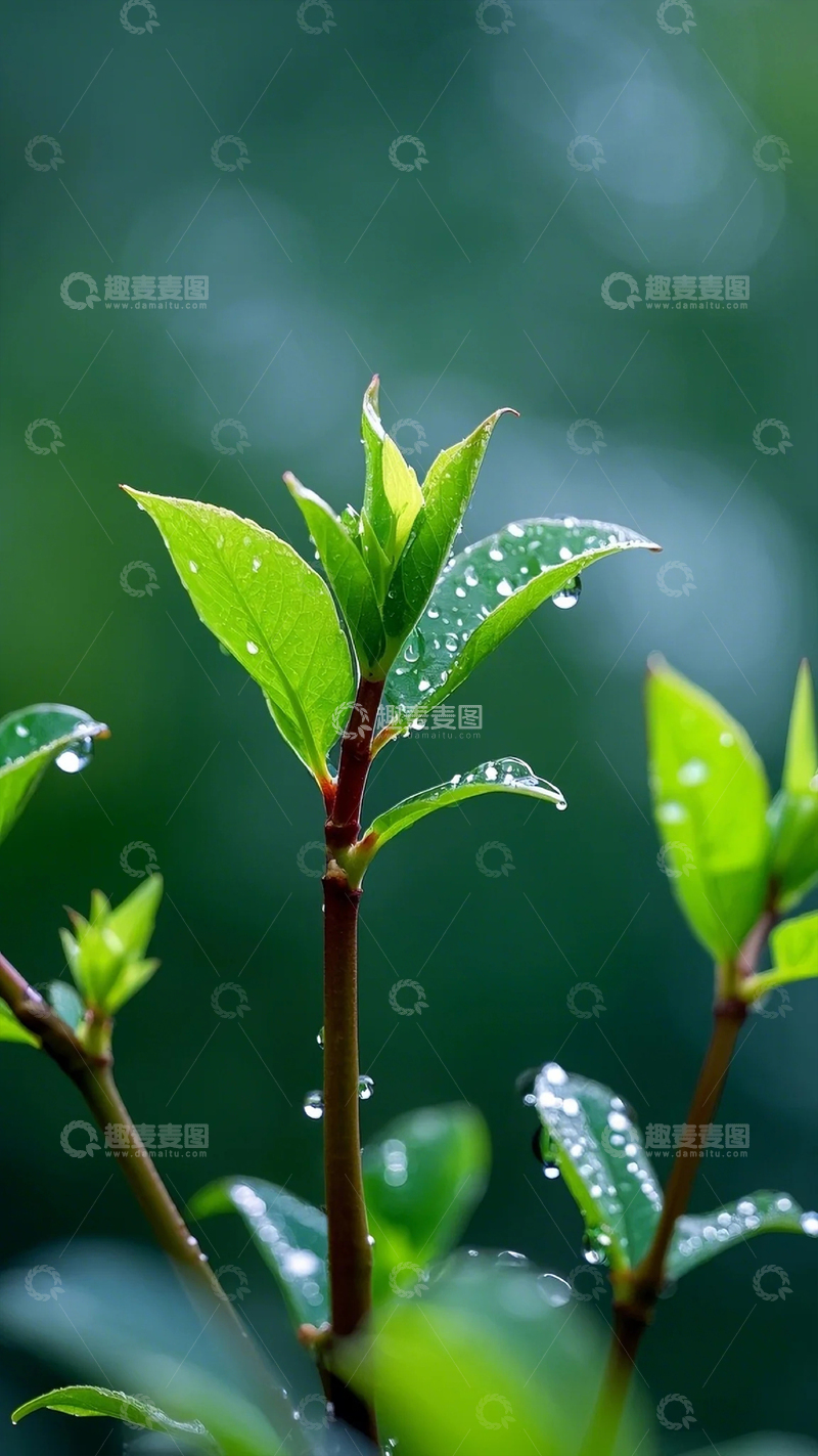 高清大图下载【趣麦麦图】新芽植物特写雨滴大雨破土而出2