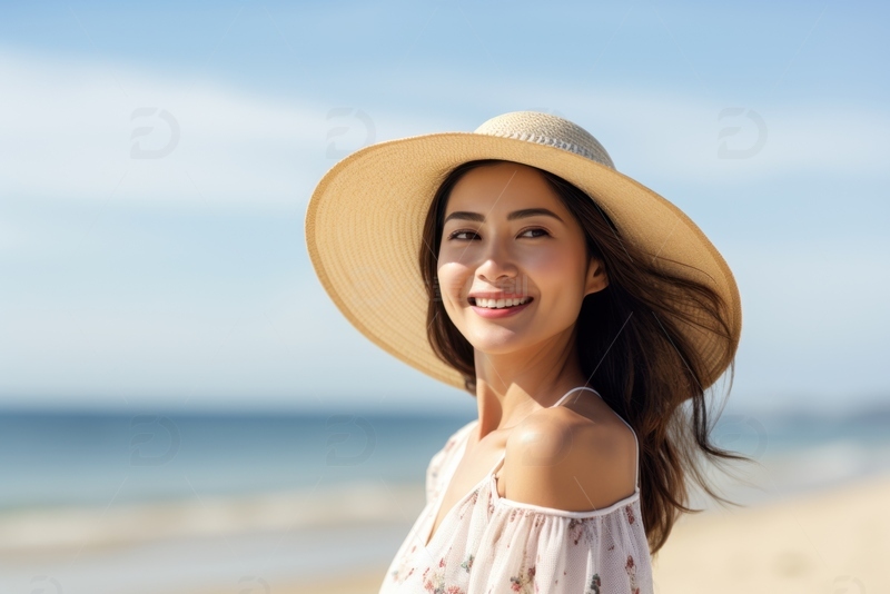 高清大图下载【趣麦麦图】带着草帽度假的美女