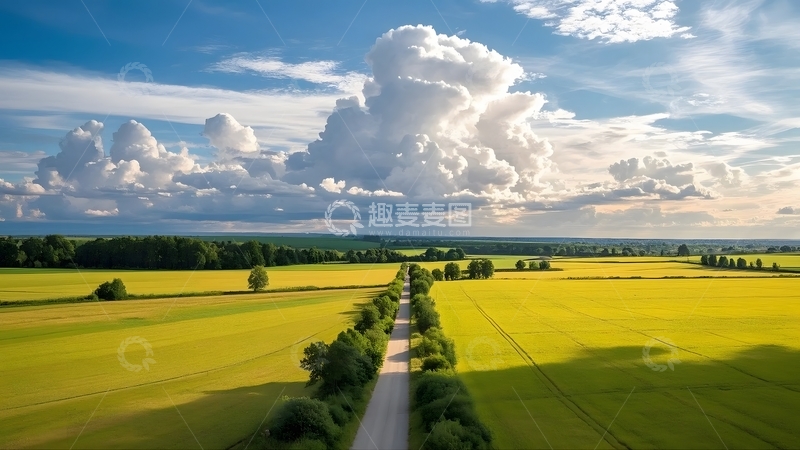 高清大图下载【趣麦麦图】麦田中的笔直公路2