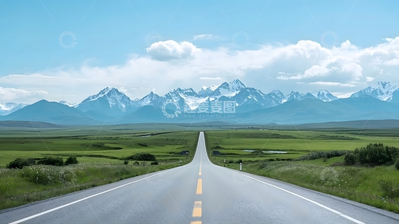 高清大图下载【趣麦麦图】蓝天白云下的笔直公路3