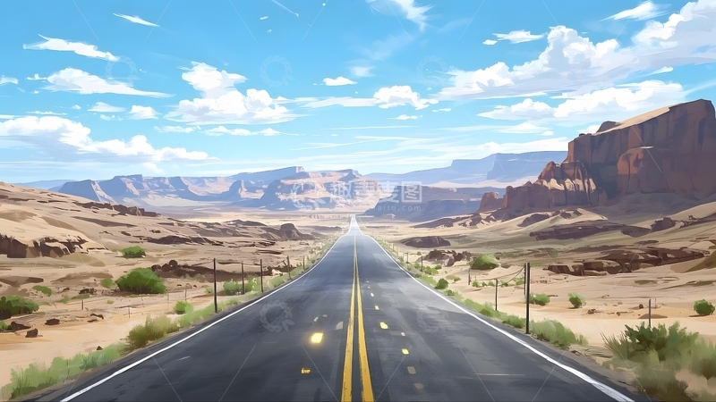 高清大图下载【趣麦麦图】戈壁上的笔直公路