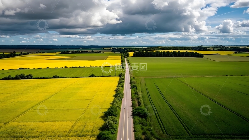 高清大图下载【趣麦麦图】麦田中的笔直公路3