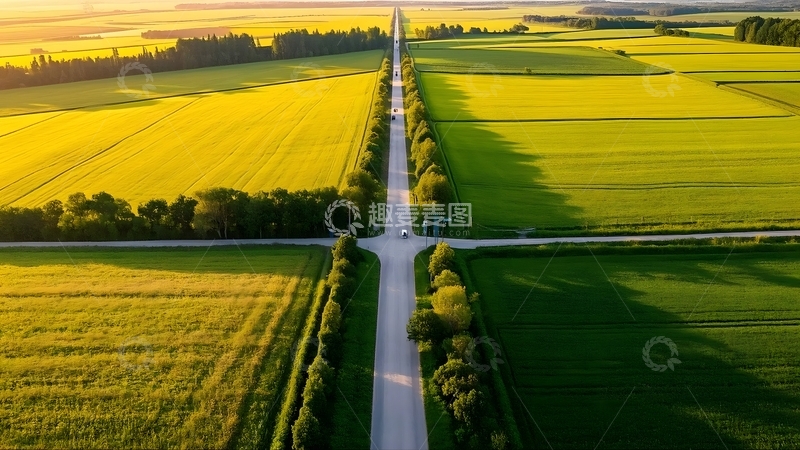 高清大图下载【趣麦麦图】麦田中的笔直公路1