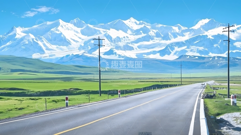 高清大图下载【趣麦麦图】蓝天白云下的笔直公路2