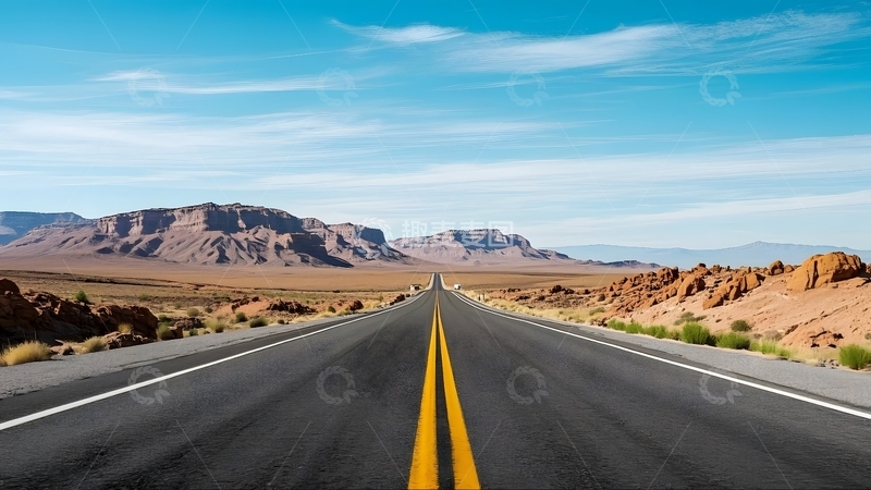 高清大图下载【趣麦麦图】戈壁上的笔直公路2