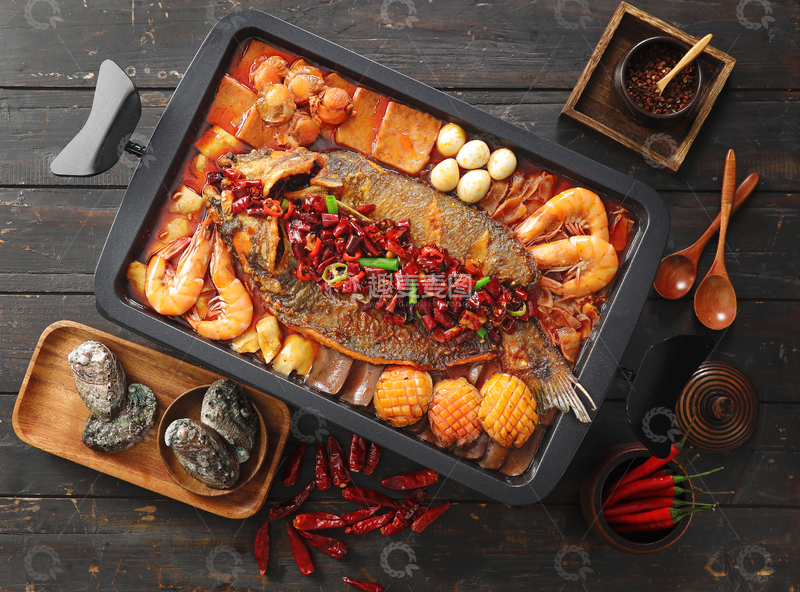 高清大图下载【趣麦麦图】海鲜毛血旺烤鱼