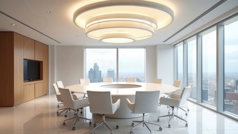 高清大图下载【趣麦麦图】现代高层景观圆桌会议室