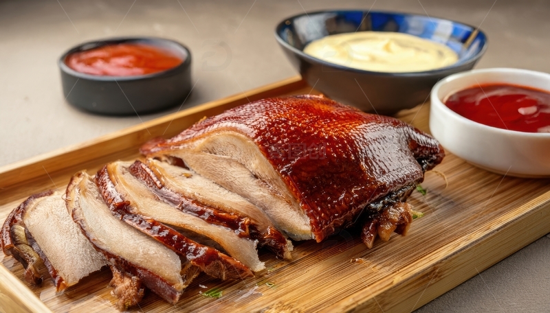 高清大图下载【趣麦麦图】切片配蘸料的烤鸭美食