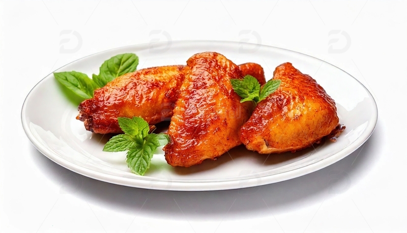 高清大图下载【趣麦麦图】白盘烤鸡翅与薄荷叶摆盘